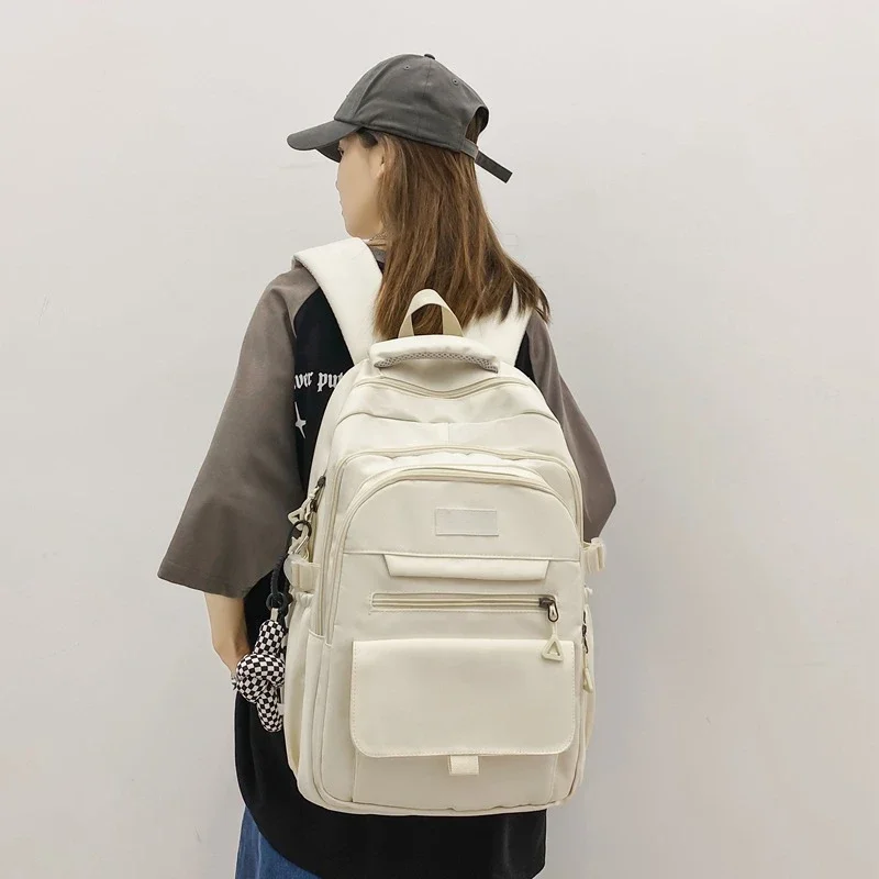 schoolbag youth large capacity Simple student bag solid color travel backpack High quality canvas schoolbag fashion bag