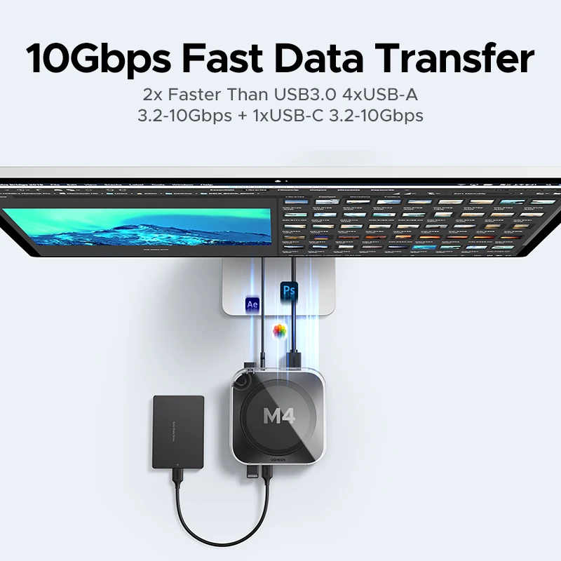 UGREEN 맥 미니 도킹 스테이션 USB 허브 타입-C to DP 4K 240Hz M.2... - 2