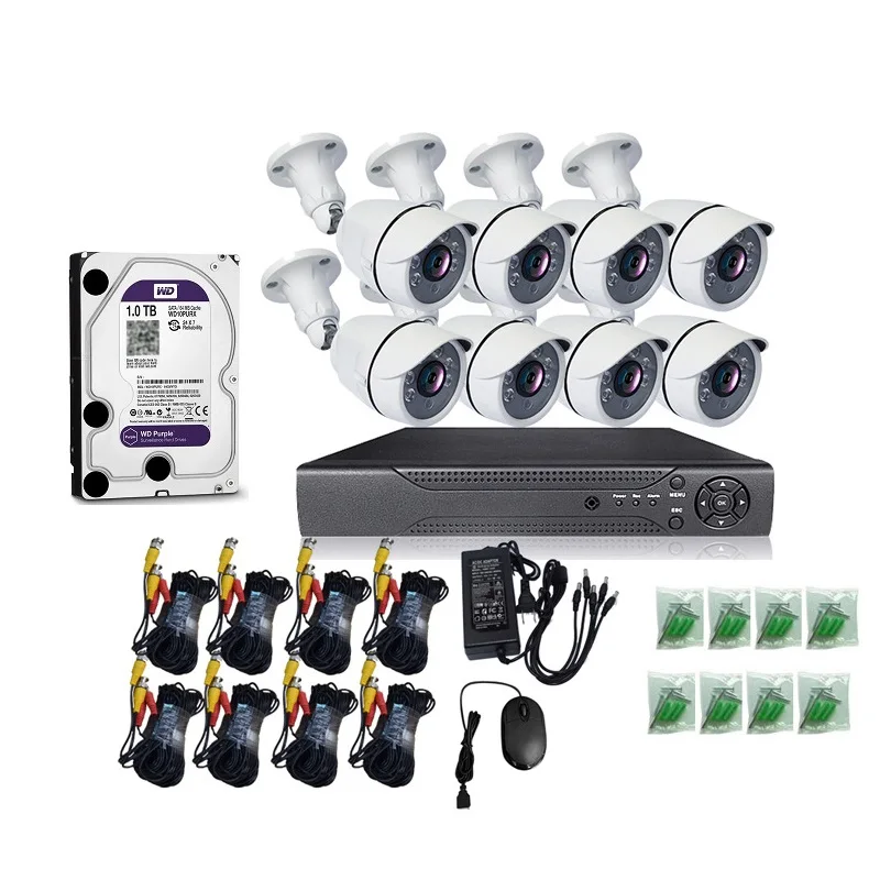 Popular conjunto de câmera cctv 8 canais dvr 1tb armazenamento p2p visão noturna infravermelha circuito fechado televisão sistema de câmera de 8 peças