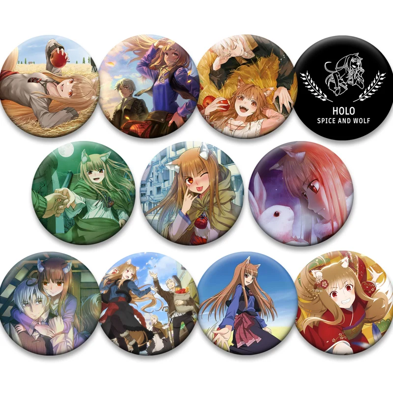 

Anime Wolf and Spice Brooches Cute Cartoon Girl Holo Badge Handmade Exquisite Tinplate Pins for Backpack Clothes Jewelry Bag