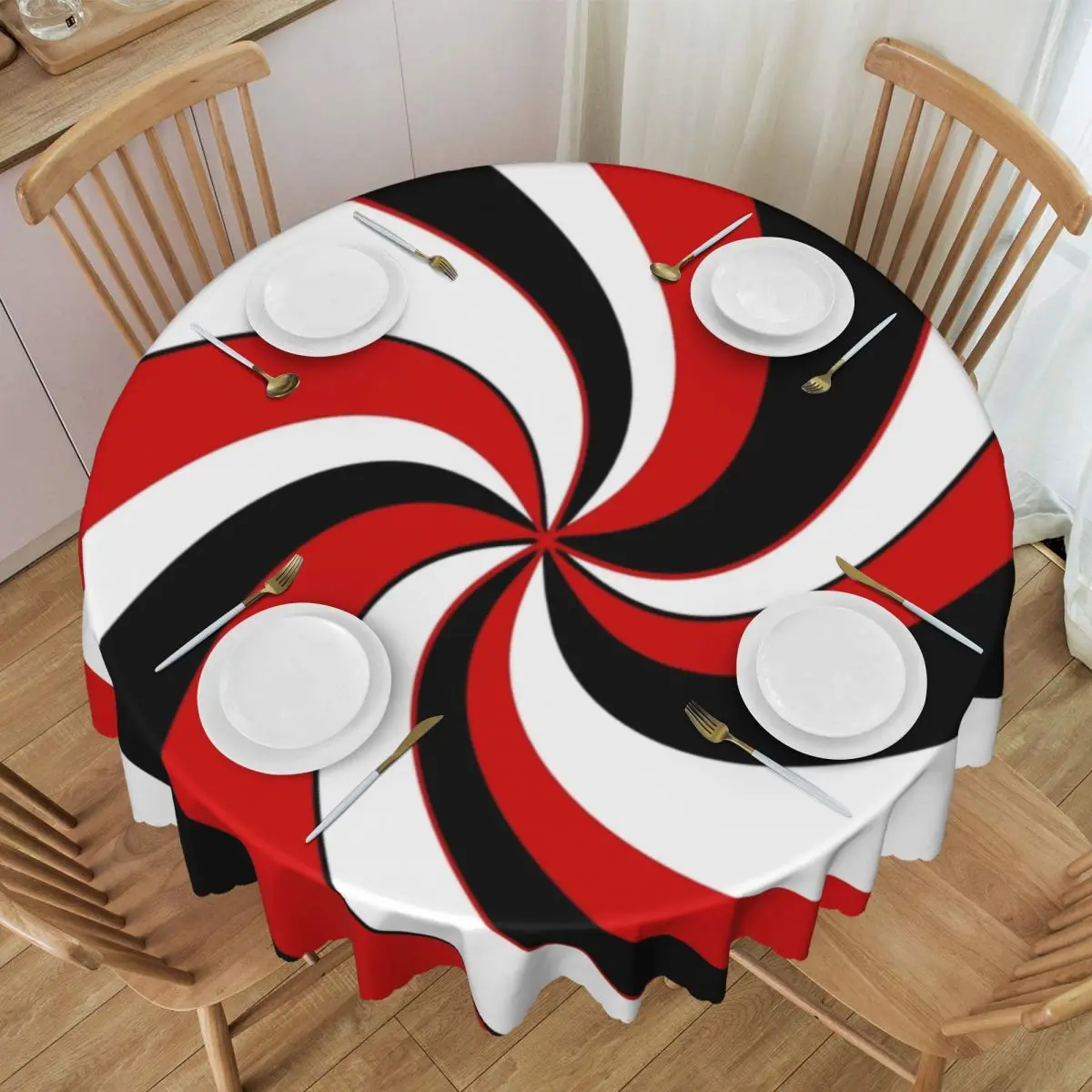 Custom Round Red Black And White Twist Tablecloth Waterproof Oil-Proof Table Cover 60 inch Abstract Geometric Table Cloth