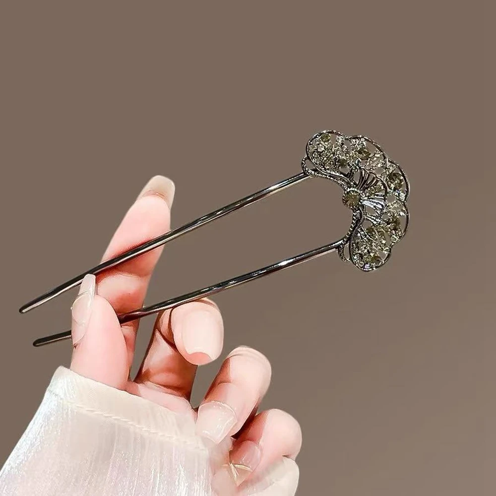 

New Chinese Style Temperament Fan Rhinestone Ancient Style Hairpin Simple Accessories For Women