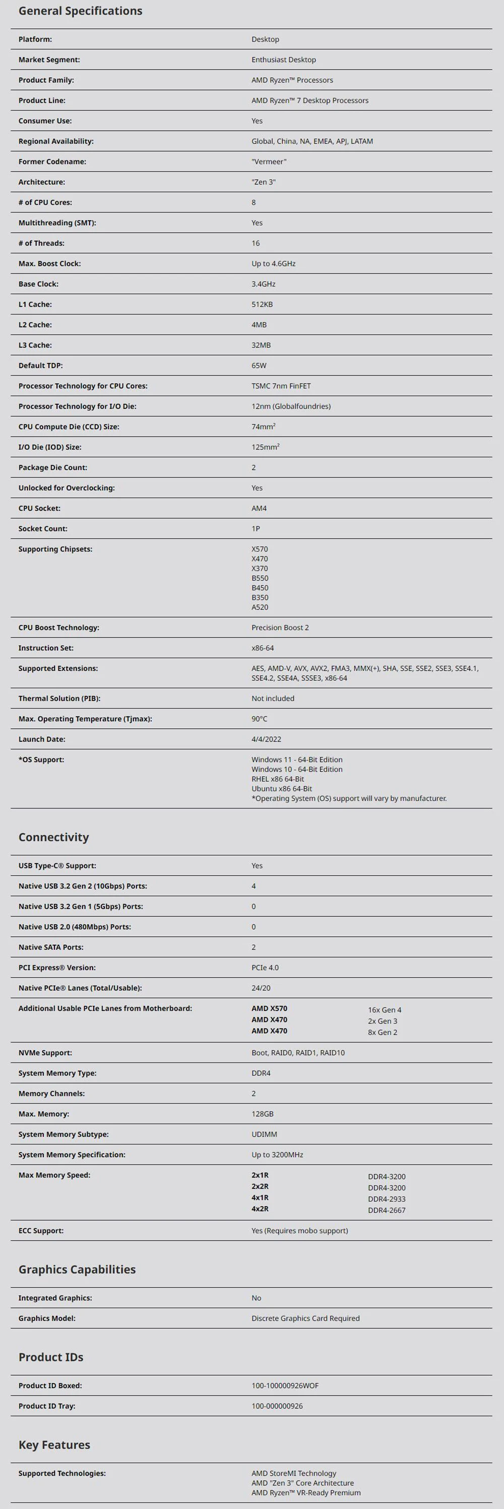 وحدة المعالجة المركزية R7 5700X لمعالج AMD 5700X 8C 16T 3.4 جيجا هرتز 7nm L3 = 32 ميجابايت مقبس AM4 TDP65W