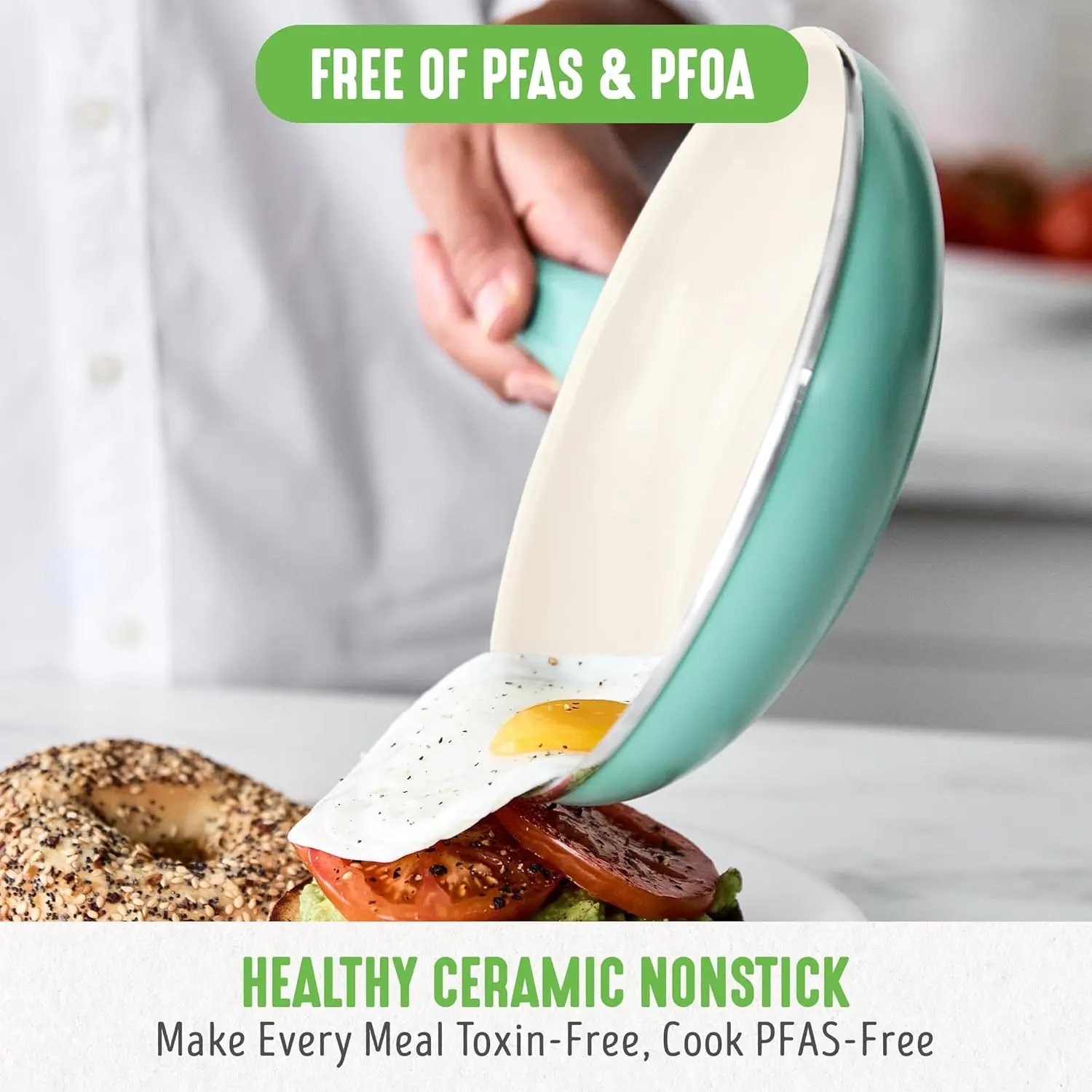 Juego de ollas y sartenes antiadherentes de cerámica saludable con agarre suave, utensilios de cocina de 15 piezas, inducción, sin PFAS, apto para lavavajillas, turquesa