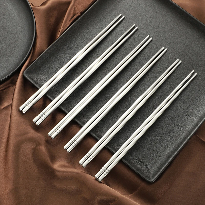 5 Pairs Chinese Metal Chopsticks Household High Temperature Sterilizable Non-slip Stainless Steel Chopsticks Kitchen Accessories