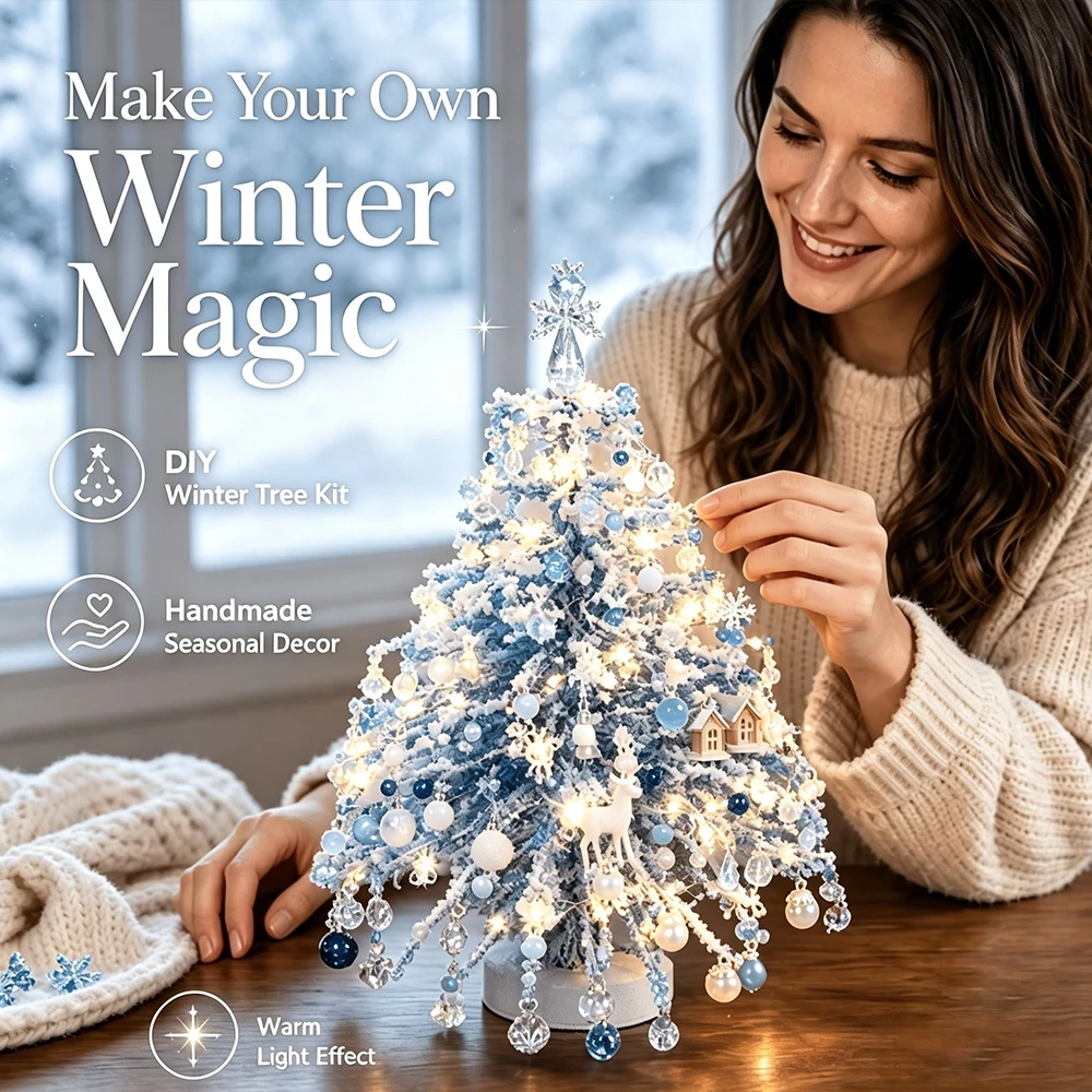 Handmade Bead Weaving Tabletop Tree DIY Kit, Multi-Themed Holiday Decor Set, Stress Relief Craft Making Gift