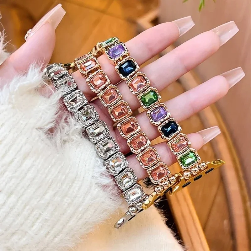 Gemstone Studded Strap for Apple Watch Band 38mm 40 41 42 44 45 46 49mm Jewelry Bracelet iWatch Series 12 11 10 9 8 7 SE 6 5 4