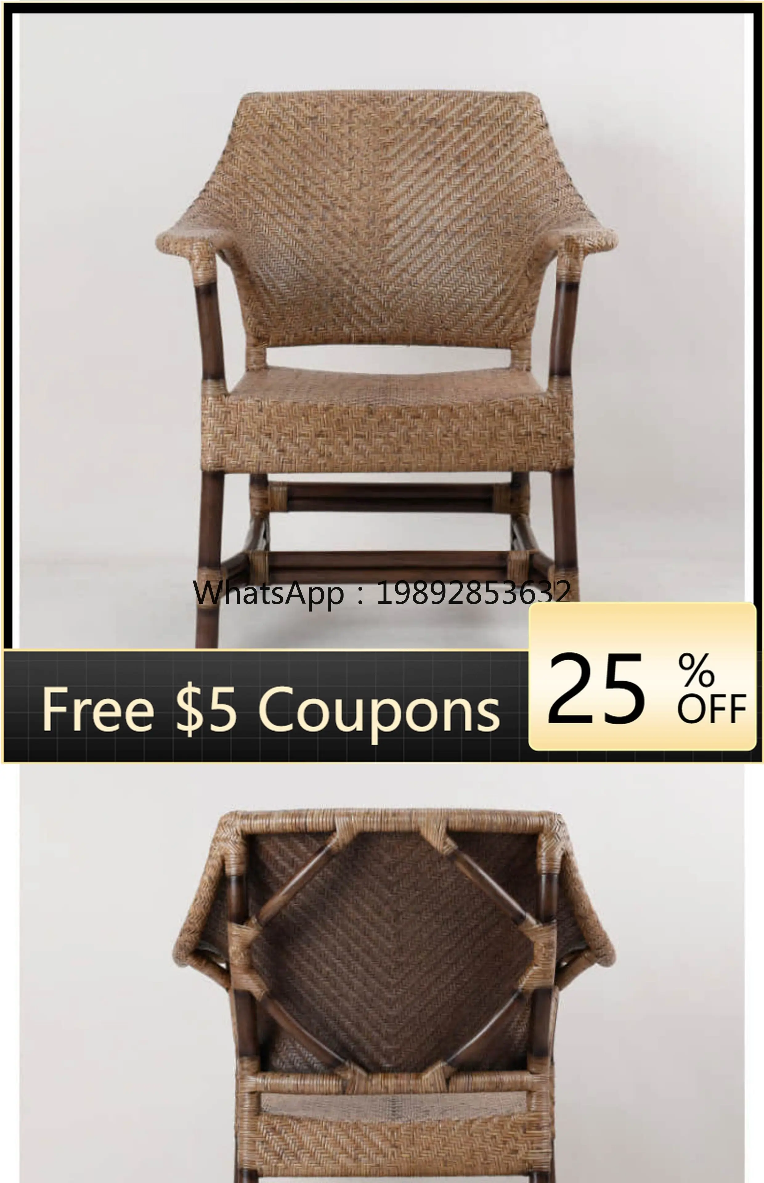HYS Natural Rattan Hand Woven Single Rattan Chair Lounge Chair Balcony Elderly Back Chair