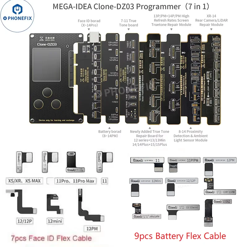 QIANLIクローンDZ03ドットマトリックスプログラマー iPhone X～15 Pro Max Face IDドットプロジェクターフレックスケーブル True Tone修理 はんだ付け不要