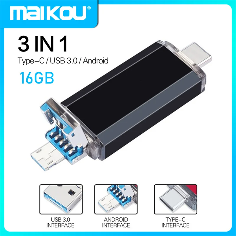 

3-In-1 U Disk TYPE-C+Micro USB+USB3.0 USB Flash Drive OTG Memory Stick 16GB