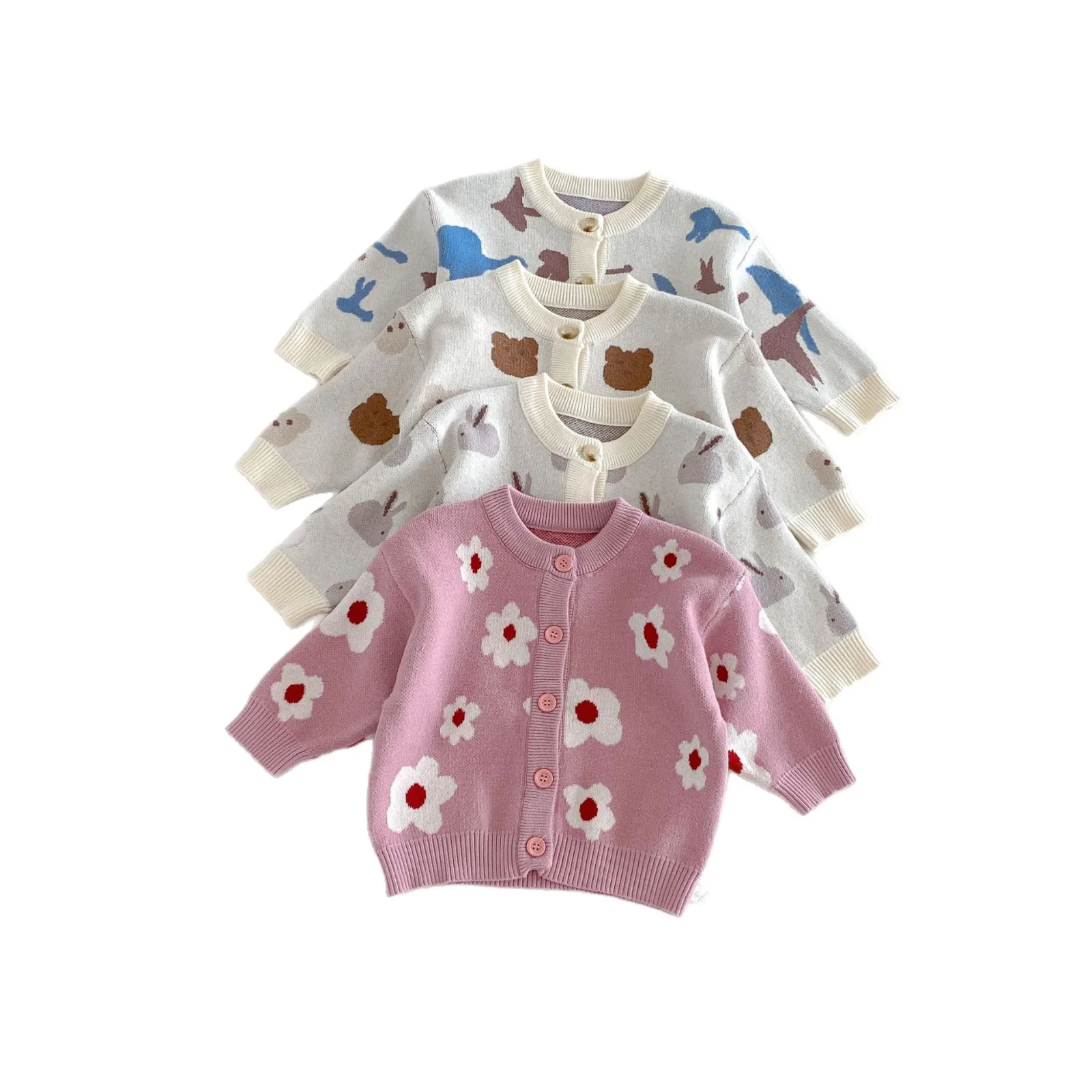 2026 Winter New Baby Long Sleeve Knitted Coat Boys Girls Cartoon Print Sweater Cardigan Infant Casual Knitwear Toddler Clothes 6