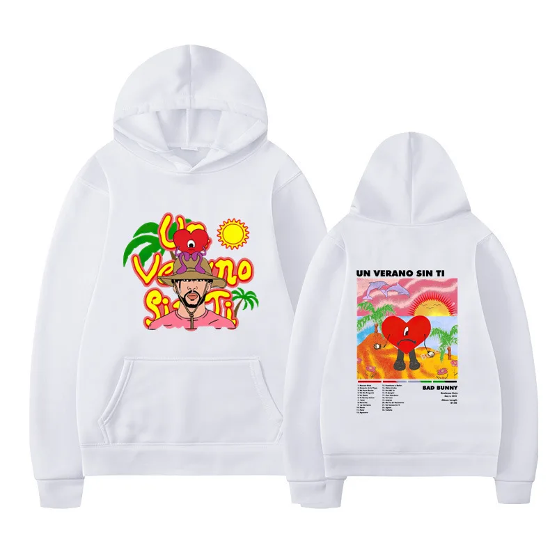 2025 Sudadera con capucha Bad Bunny Edición para parejas UN VERANO SIN TI Álbum de música Sudadera con capucha de manga larga estampada Super Street Headwear Conjunto deportivo