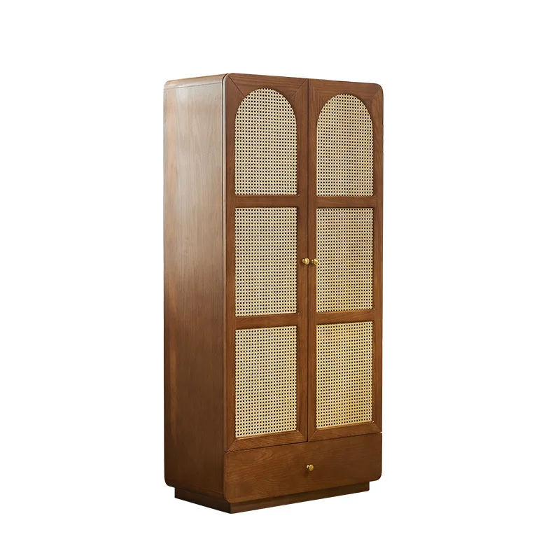 

Rattan craftsman Solid wood rattan Japanese side cabinet combination storage cabinet