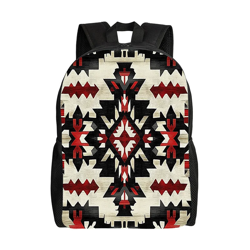 

Lightweight ethnic print laptop backpack - 2D flat print ethnic geometric pattern, adjustable shoulder strap, zipper opening