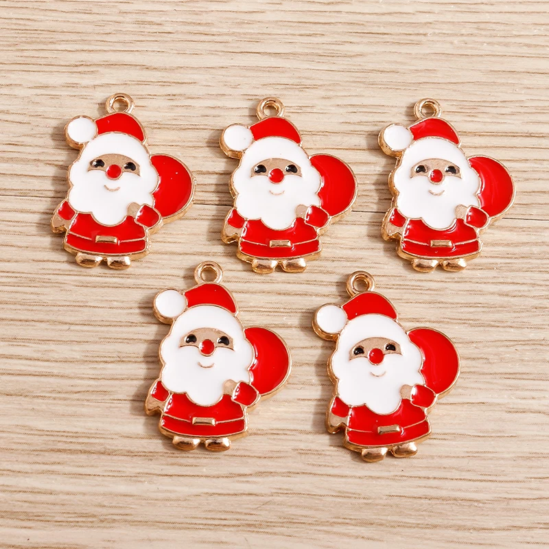 10pcs Cartoon Enamel Christmas Santa Claus Charms Pendants for Jewelry Making Necklaces Earrings Bracelet DIY Crafts Accessories