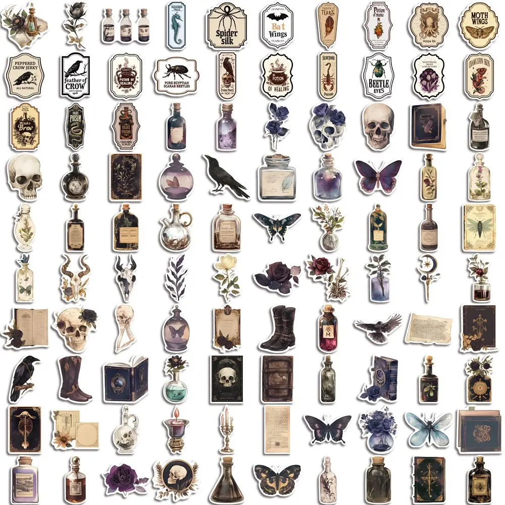 10/50/100pcs Vintage Dark Horror Skull Poison Bottle Sample Stickers Label DIY Laptop Luggage Guitar Phone Vinyl Decals Sticker