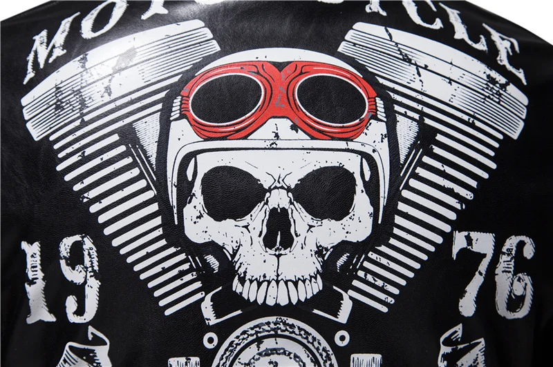 Chaqueta de cuero con estampado de calavera para hombre, chaqueta informal de cuero PU para motocicleta, a prueba de viento, estilo punk, nueva moda