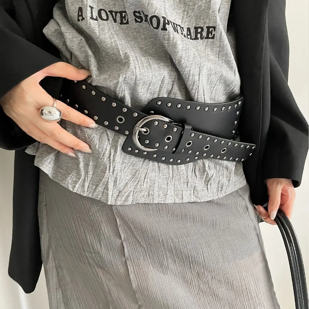 

Fashion Irregular Rivet Belt Harajuku Y2K Extra Wide Belt Pu Leather Punk Waist Belts For Women