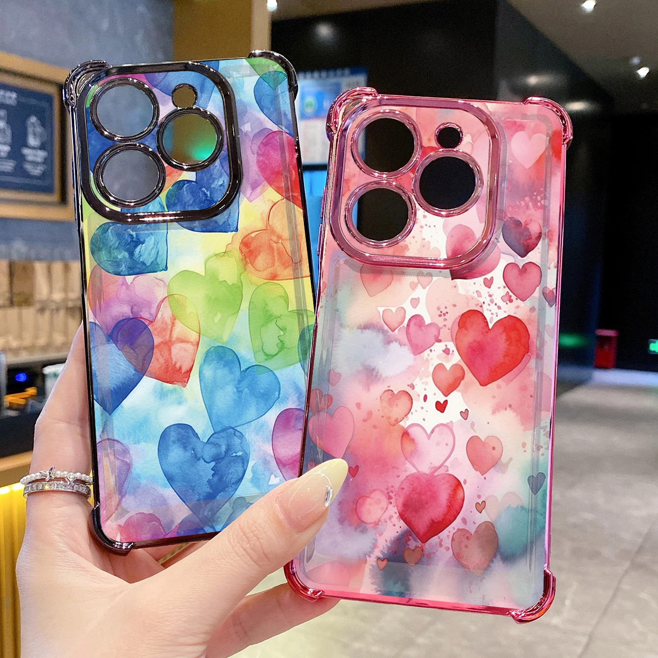 Совместим с Infinix Hot 50i 40i 40 Pro 30 Play Smart 9 8, прозрачный чехол с цветным сердечком и защитой от падения