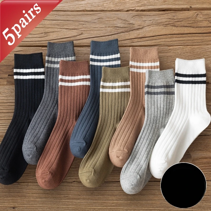 

Oversize 5 Pairs Men's Socks Pack Korean Harajuku Simple Retro Preppy Style Versatile Middle Socks Soft Comfortable Cotton Socks