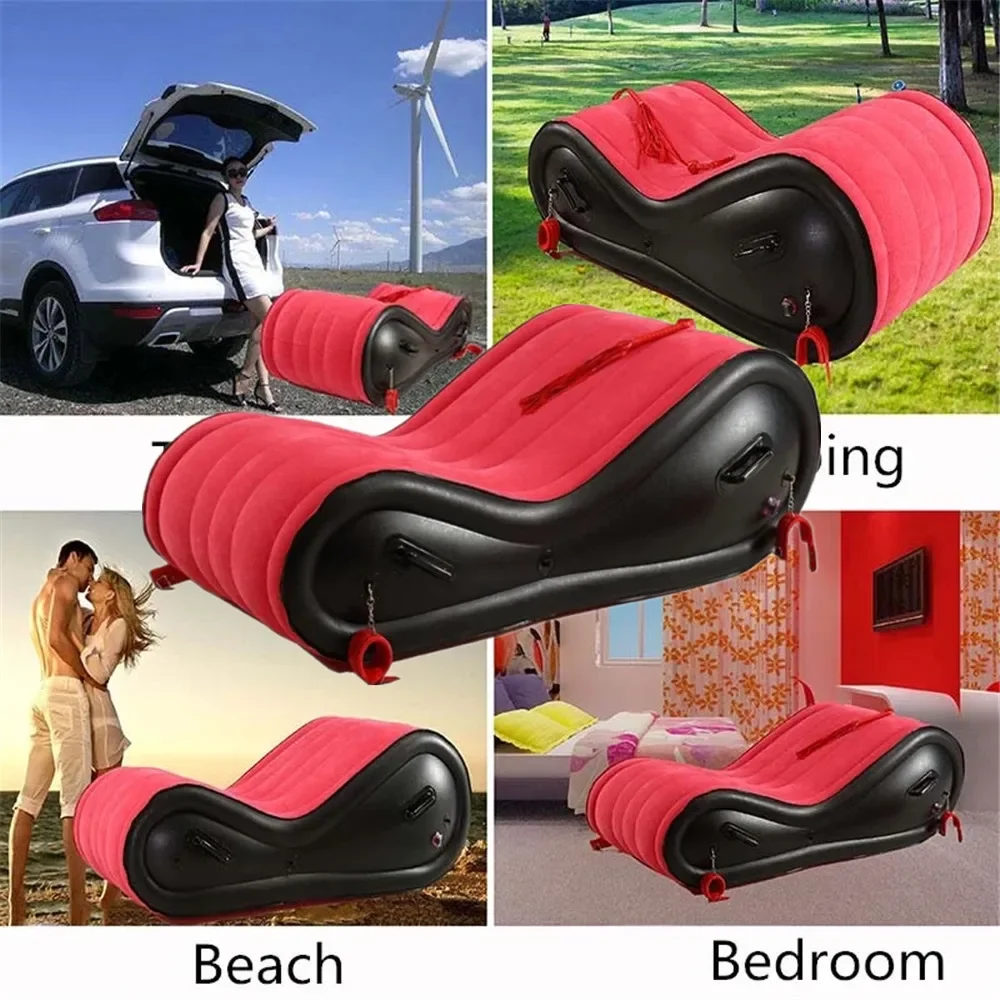 Multifunction Inflatable Bed Sofa For Travel Beach Beds Chaise Fold Bedroom Furniture Arm Chair Velvet PVC Leather Bed Frames