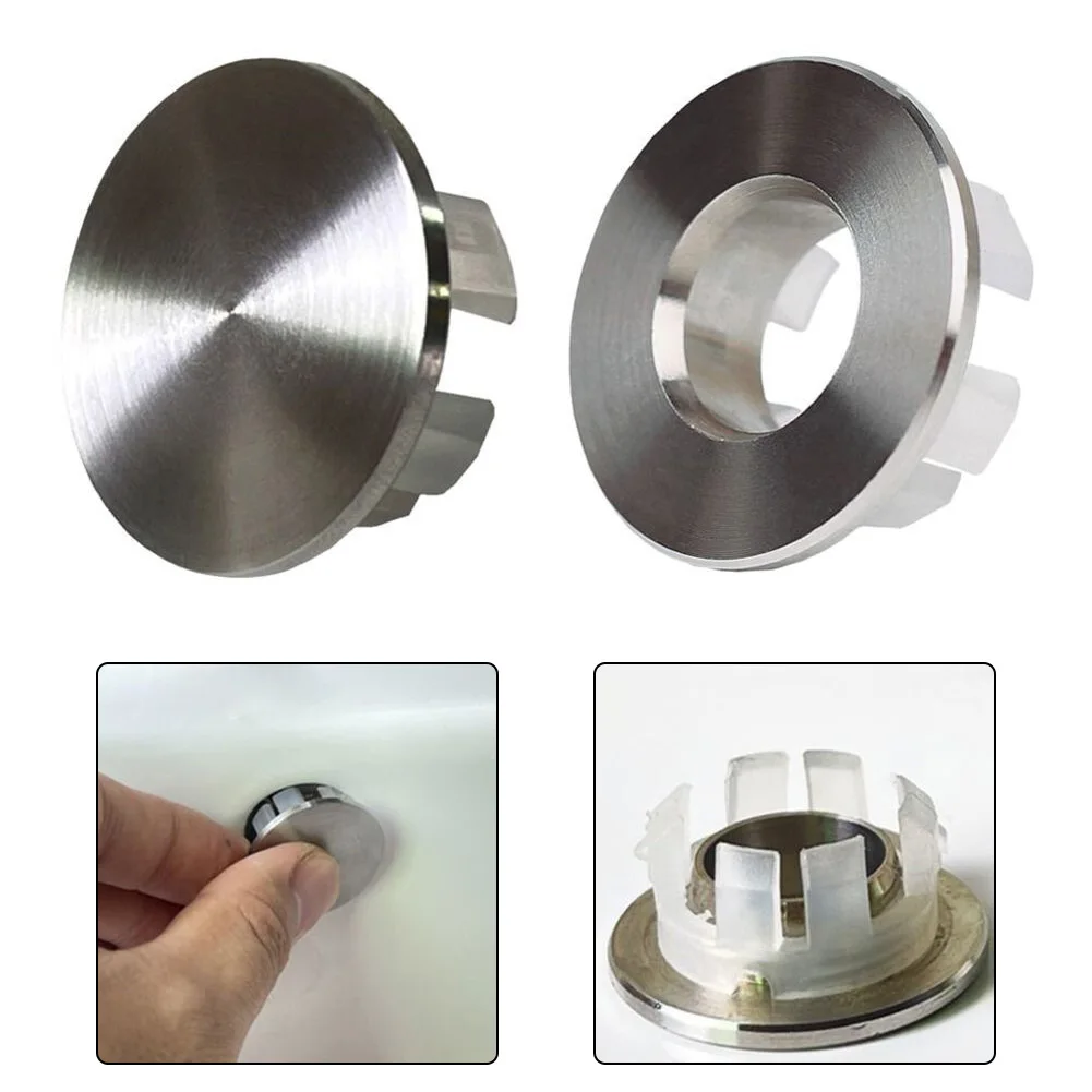 1Pcs Overflow-Plug Stainless Steel Round Wash Basin Cover ABS Cover With Overflow Hole Decorative Cap For Kitchen Bathroom
