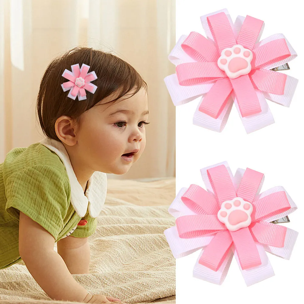 2PCS Ribbon Flower Bows Hair Clips Little Girl Floral Children Hairpin Handmade Princess Barrettes Headwear Hair Accessories