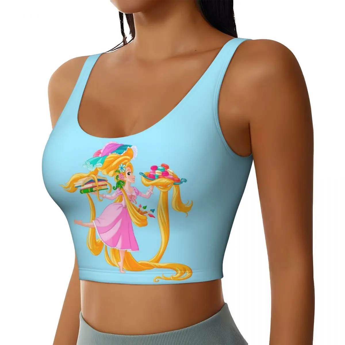 Custom Women Tangled Food Book Sports Bra High Impact Gym Workout Running Crop Tank Tops