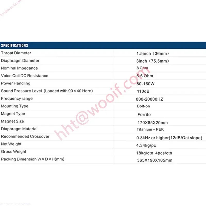 PT-002 170 magnético 75 núcleo filme de titânio Hg170-77 tweeter driver cabeça profissional palco agudo cabeça 110db 8ohms 80-160w (1 peça)