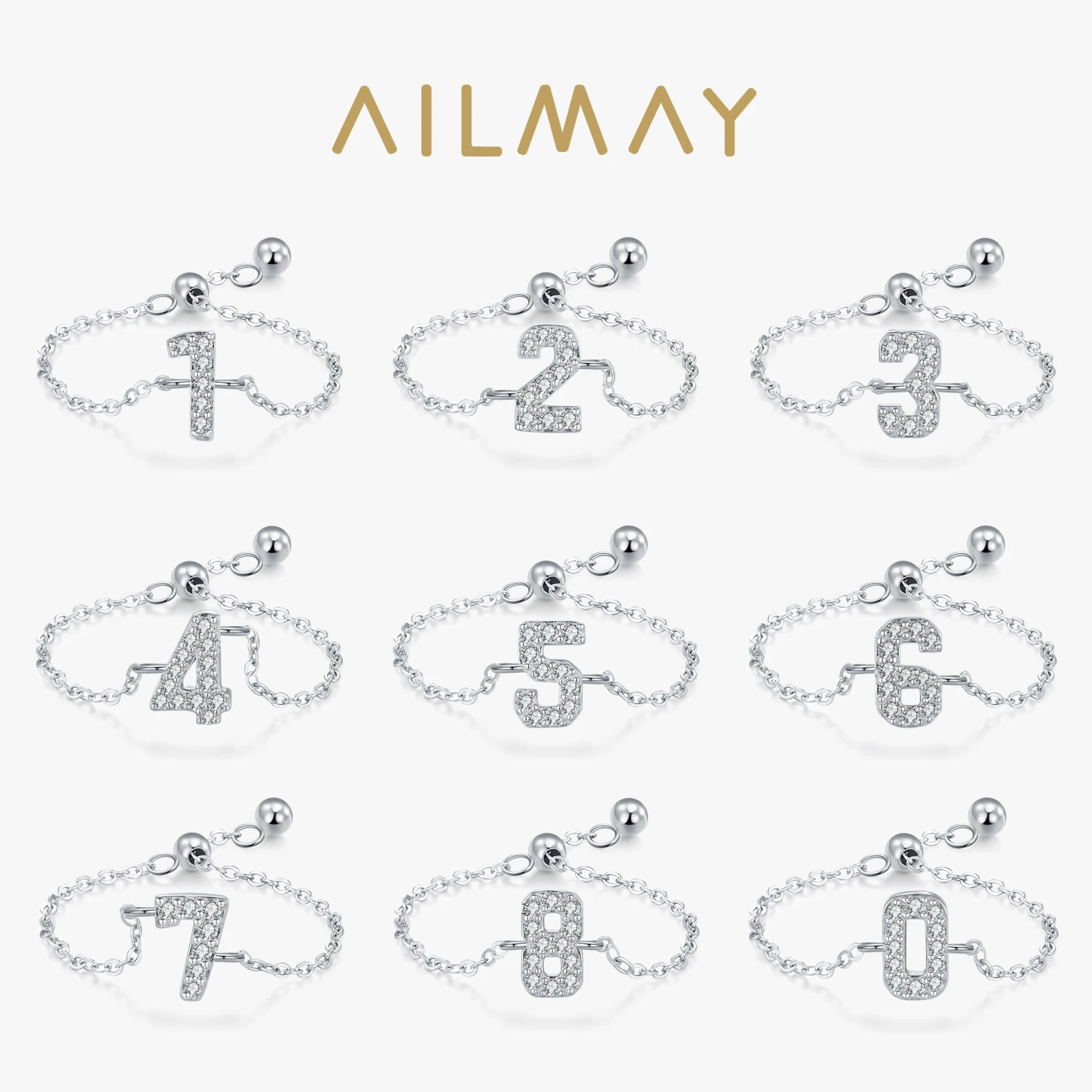 Ailmay New 925 Sterling Silver Arabic Numerals Adjustable Rings For Women Birthday Anniversary Day Best Friend Jewelry Gift