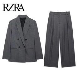 RZRA2024 autumn and winter new women's wear with shoulder pads double-breasted suit jacket pleated straight wide-leg pants