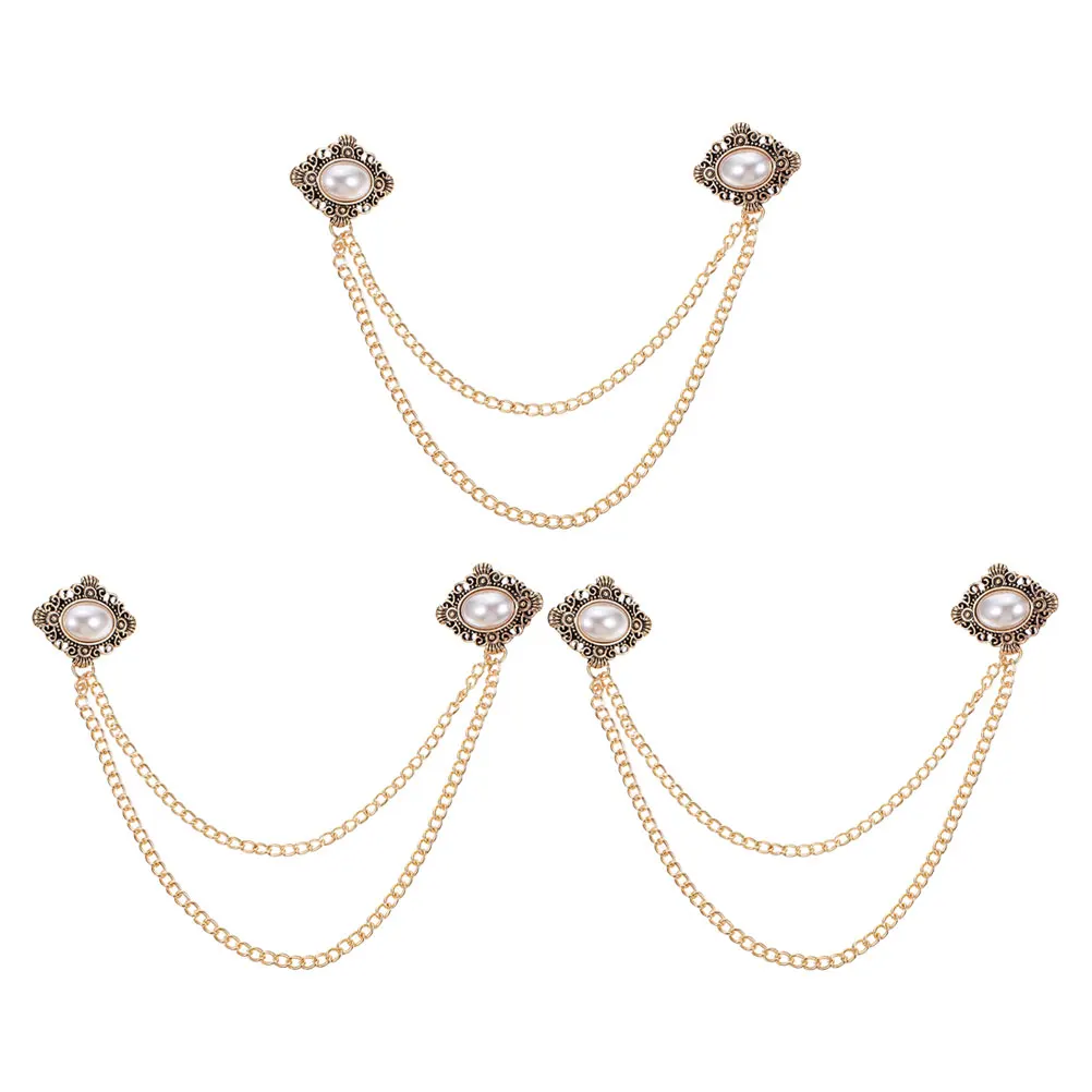

3pcs Vintage Pearl Brooch Shirt Collar Chain Lapel Pin Clips for Men Suit Accessories Elevate Style Refined Craftsmanship