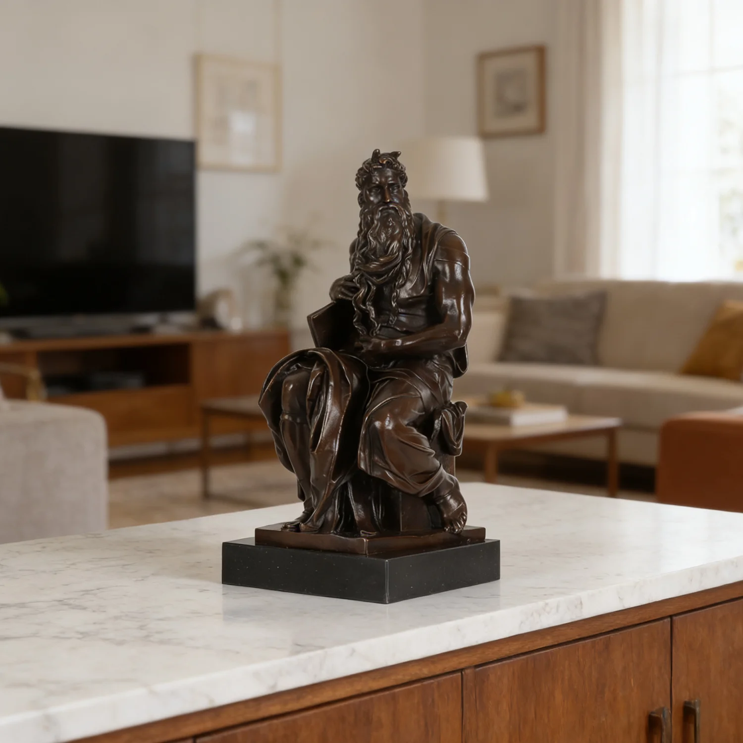 Moses Statue by Michelangelo Bronze Replica Sculpture Famous Art Western Collectible Figurine Home Office Decor