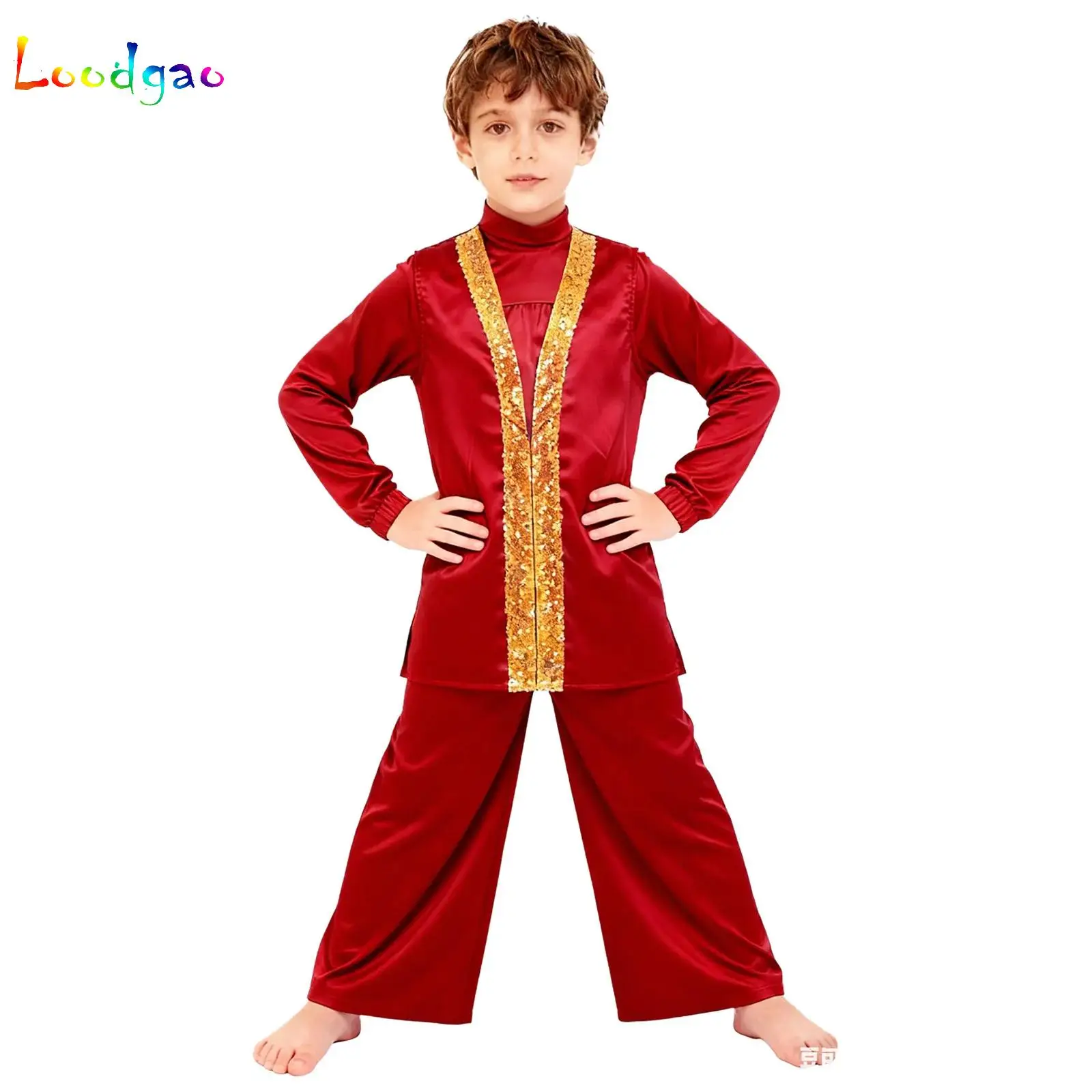 

Boys Girls Choir Robe Worship Praise Dance Performance Costume Christian Priest Theme Party Robe Outfits Metallic Dancewear Set