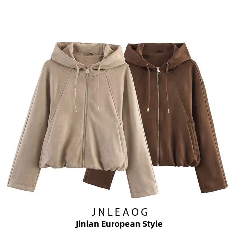 معطف نسائي طويل من Faionable Pilots Jaet مع غطاء محرك السيارة من JNLEAOG مصنوع من البوليستر طويل Sve للخريف جديد فضفاض مناسب بسحاب للإغلاق #1