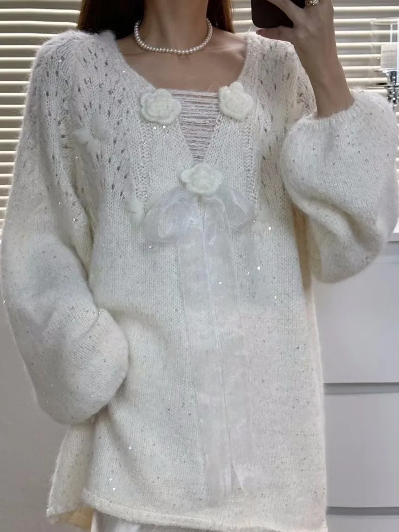 

Корейский трикотаж с v-образным вырезом, женский модный свободный свитер ранней осени Lazy Sle Ele Top, модный женский свитер