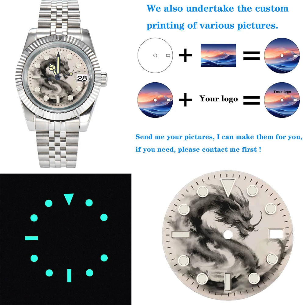 28.5mm Watches Dial Custom Ink Painting Pattern Dial NH35 Dial Color Printing nh35 Watch Face Fit NH35/36 Movement Watch Parts