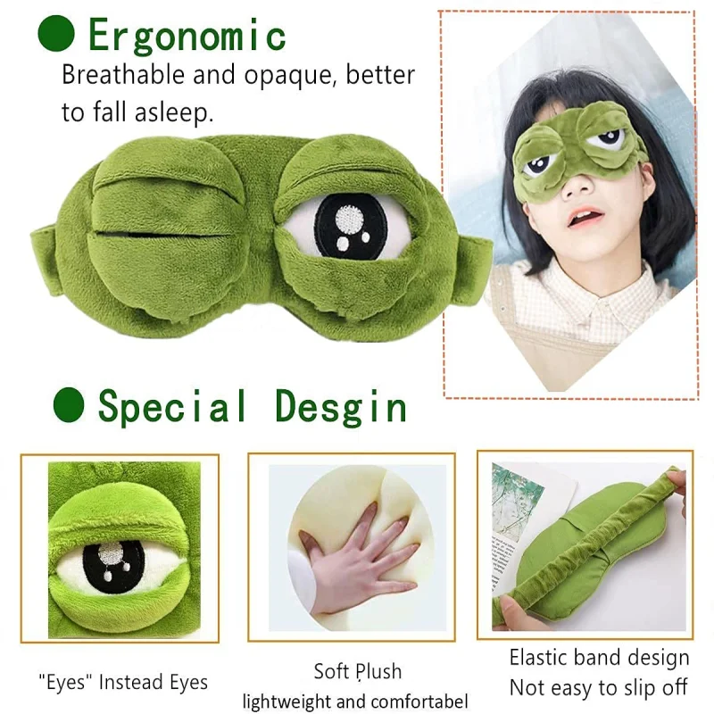 Eye Mask for Sleeping Sleep Masks for Women Pepe Mask Soft Comfort Eye Mask Travel Yoga Nap Sad Frog Breathable Block Out Light