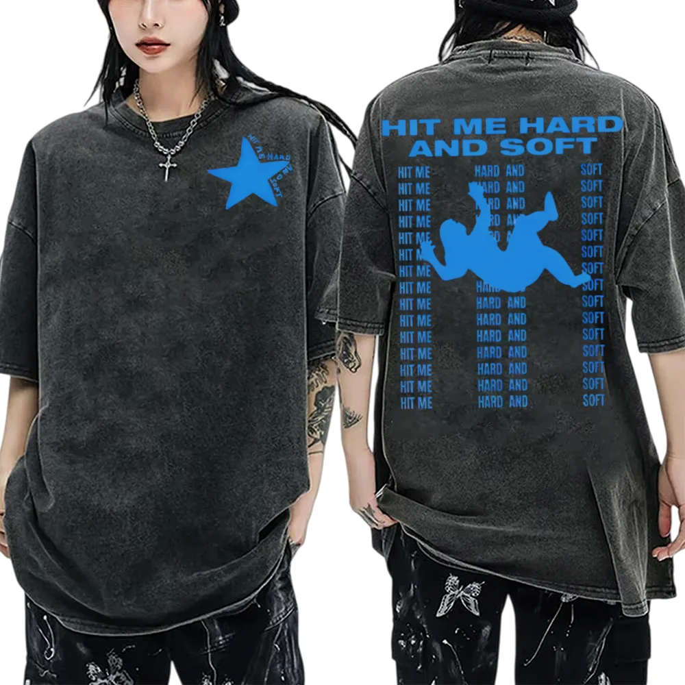 

Hit Me Hard Soft 2026 Album Acid Wash Футболка с графическим принтом и короткими рукавами, мужская и женская хлопковая повседневная уличная одежда, топ в стиле хип-хоп