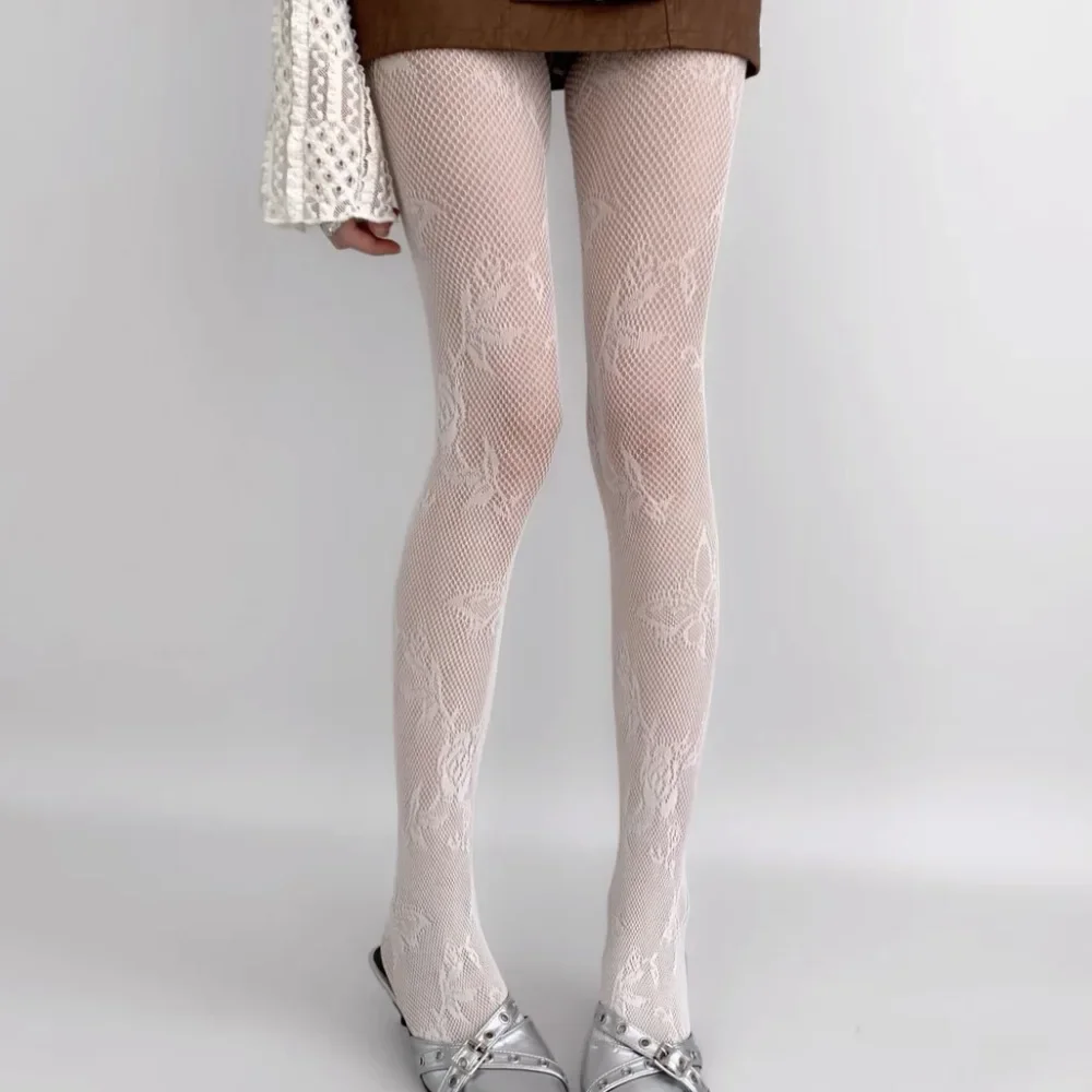 المرأة مثير زهرة التطريز شبكة الجوف خارج جوارب الحرير JK شبكة السمك الجوارب كول الفتيات الملونة محب Harajuku جوارب طويلة #3