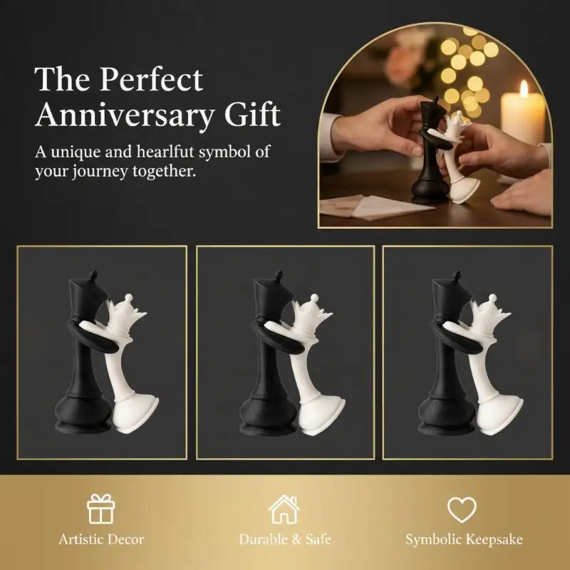 Rustic Style 3D Printed Chess Couple Statue Art Sculpture Decor Ornament for Dining Room Sideboard Decor Housewarming Gift
