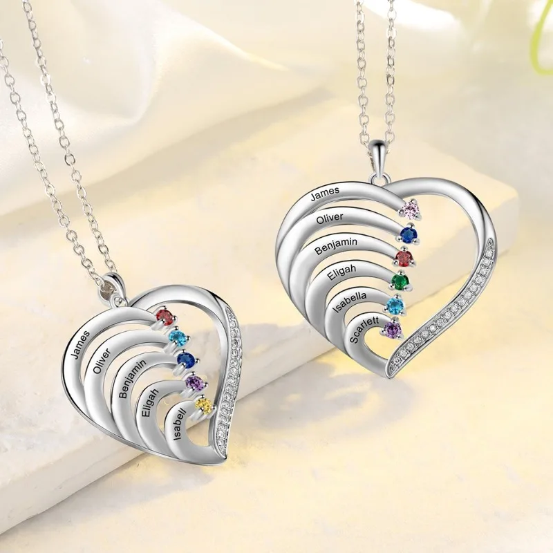 

Ожерелье с именем и камнем по случаю рождения, семейное сердце, персонализированное имя, кулон, сердце, камень, ювелирные изделия для семьи, рождественские подарки