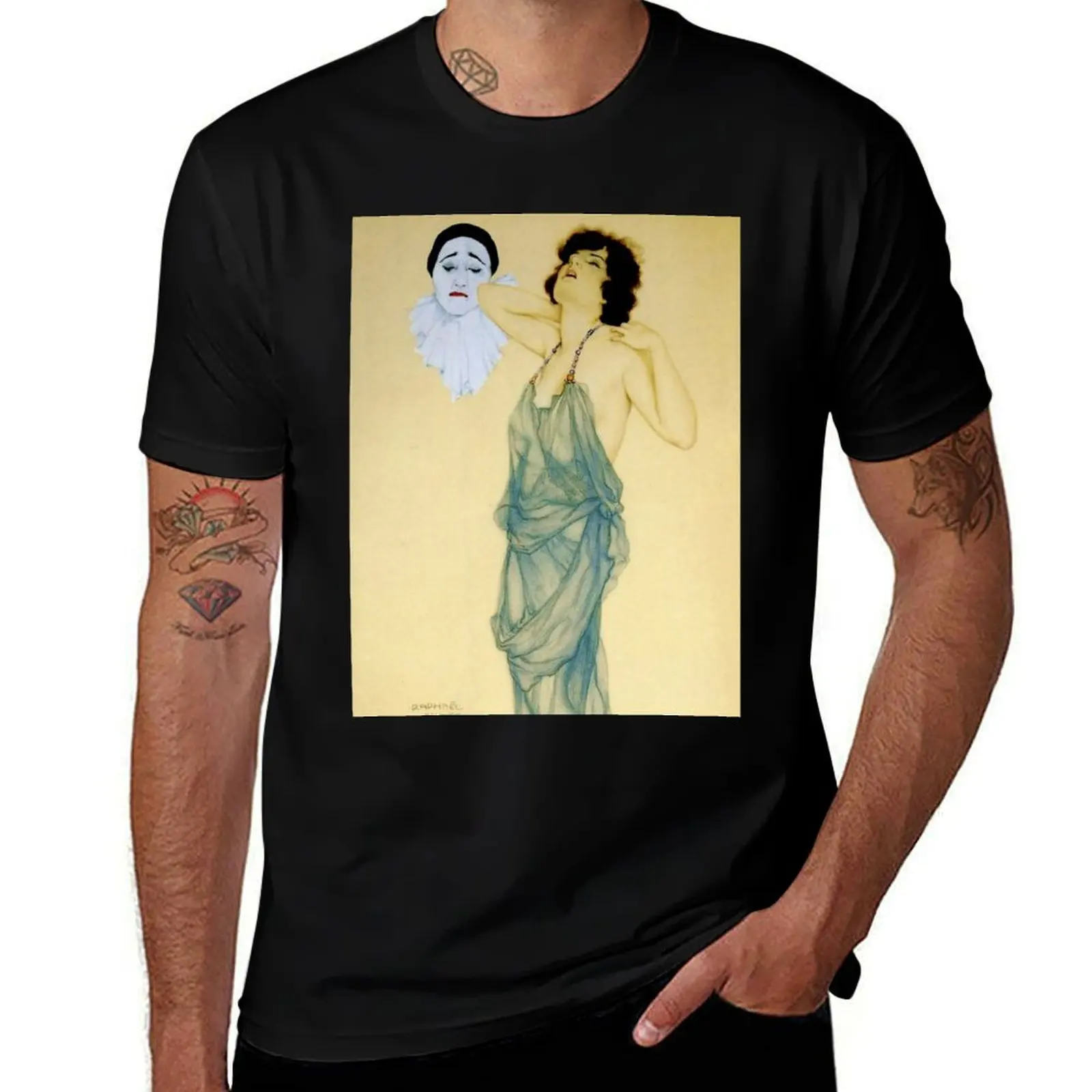 “Pierrot and the Green Dress” by Raphael Kirchner T-Shirt plain korean fashion designer shirts quick drying t shirts for men