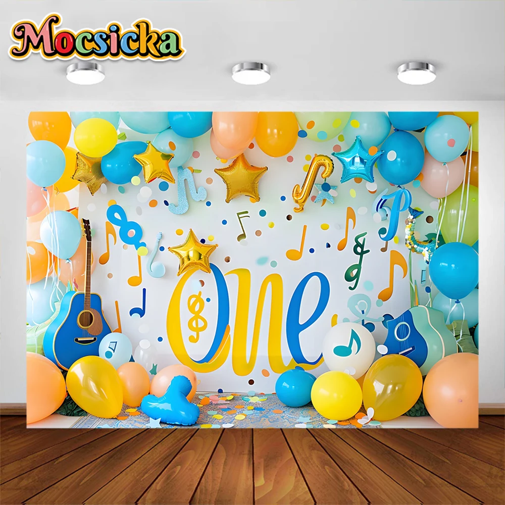 Mocsicka Kids 1st Birthday Party Photography Background Colorful Balloons Violin Backrops Decoration Supplies Studio Props