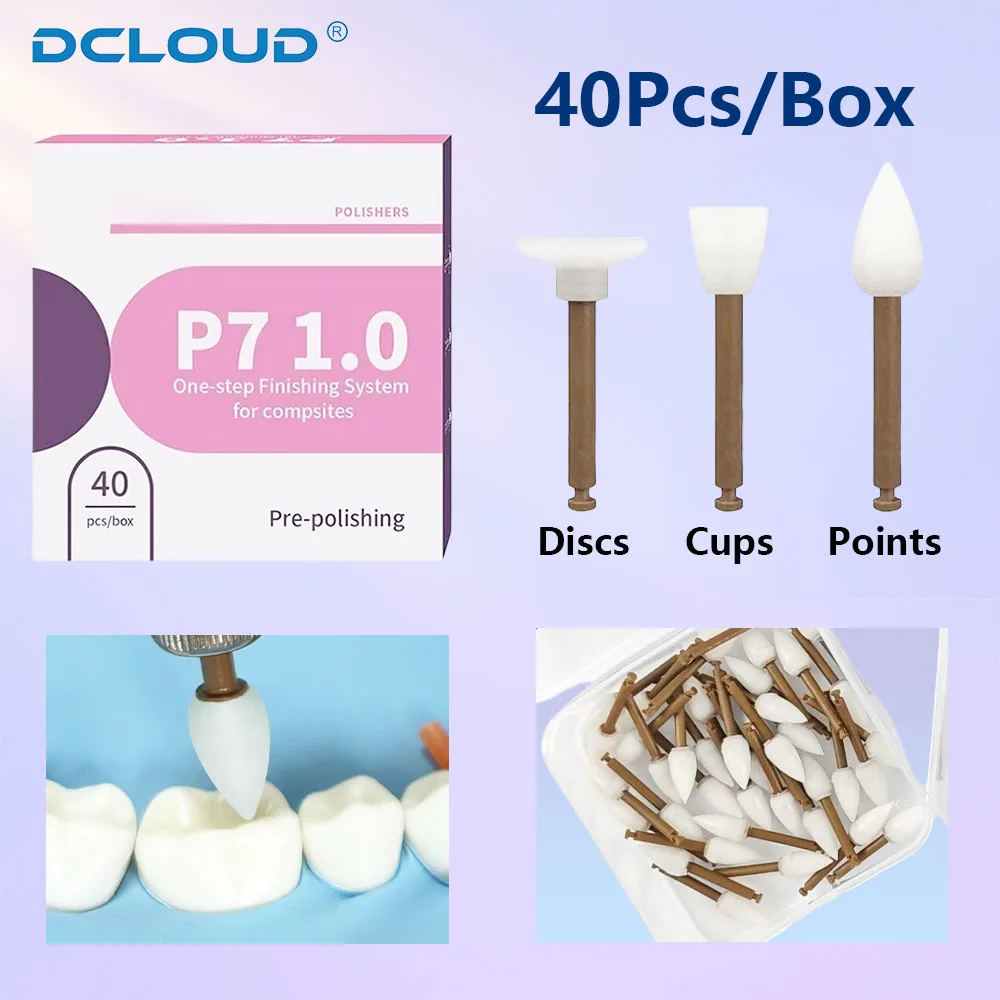 

40Pcs/Box Dental Composite Resin Polisher One-step Finishing System P7 1.0 Low-speed Polishing Discs Cups Points for RA Shank
