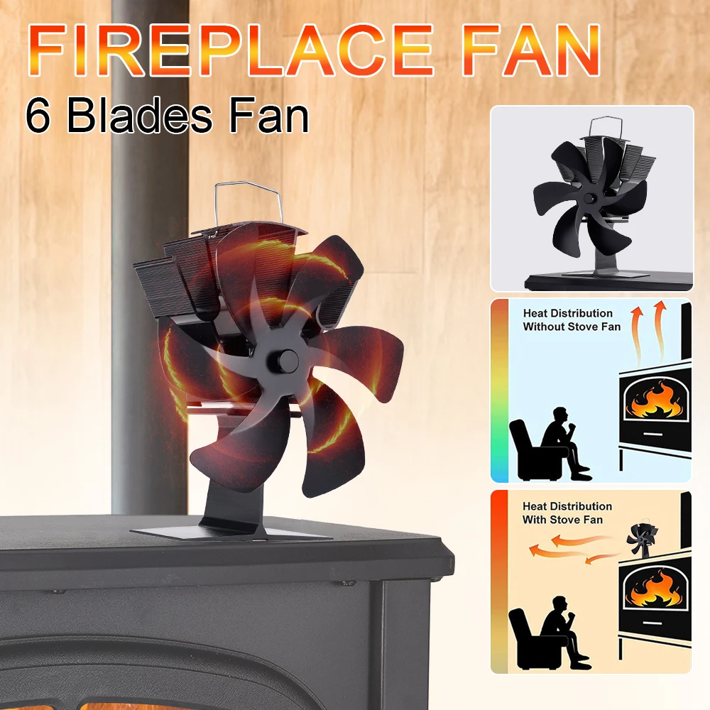 6 Blades Stove Fan Heat Powered Fireplace Fan Log Wood Burner Quiet Eco-fan Home Wood Stove Warmer Efficient Heat Distribution