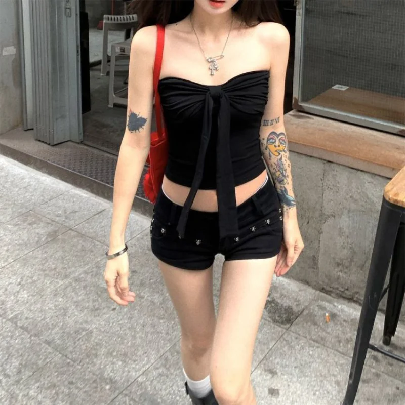 Sleeveless Top For Women Summer Slim Bow Crop Top Sexy Skinny Tube Tops Fashion Clothing Streetwear Girl