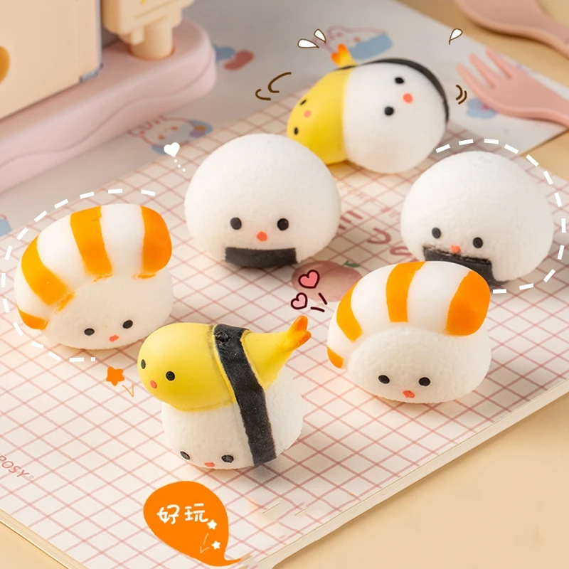 Juguete de simulación de comida blanda para Sushi, pelota antiestrés para apretar sensorial suave, Mochi Squishy Abreact Vent, juguete, bolsa de regalo para fiesta