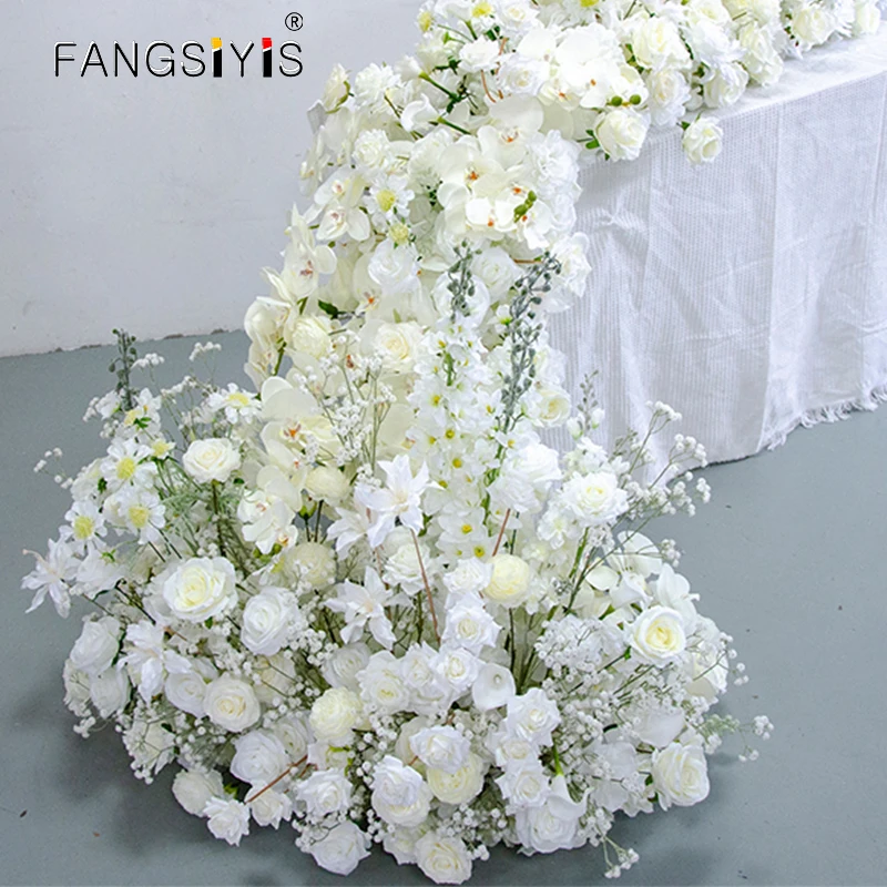 

Luxury 200cm White Rose Hydrangea Sofa Table Runner Flower Wedding Backdrop Arch Decoration Flower Row Arrangement Event Props