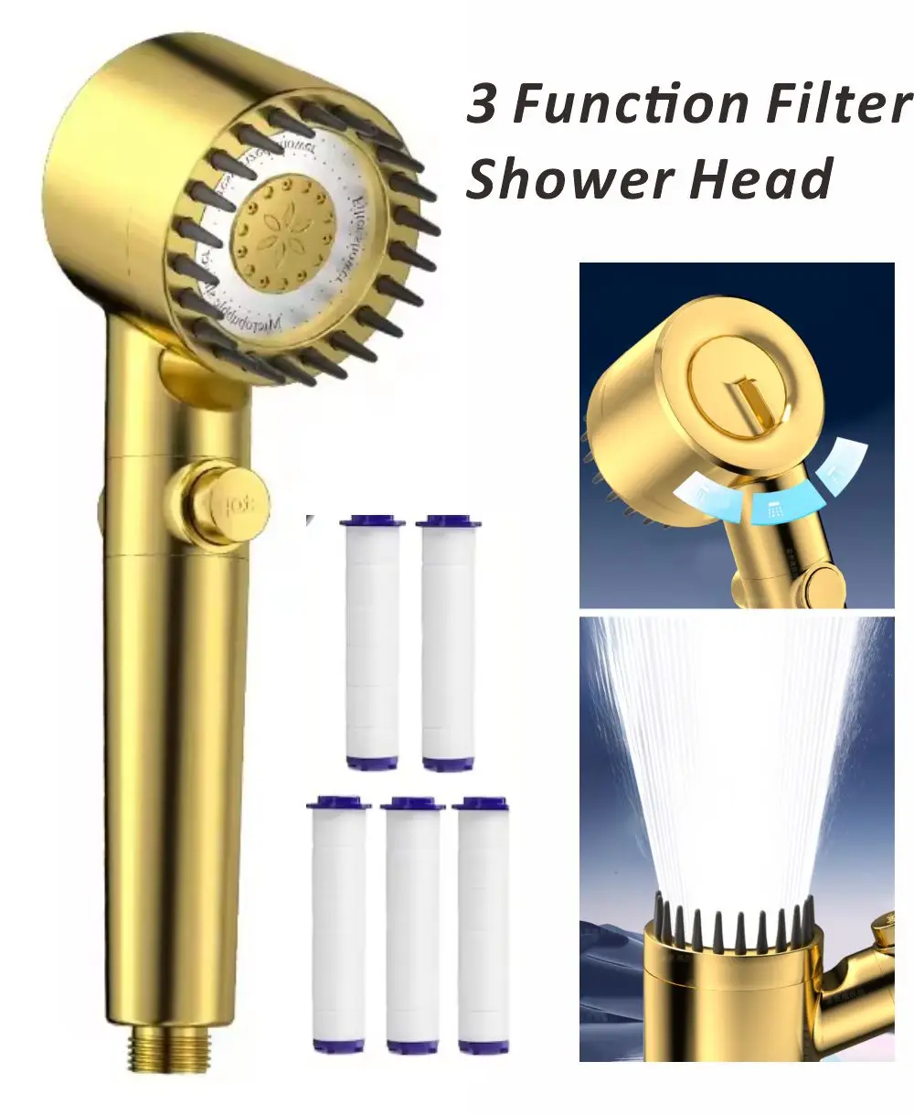 1pc Filtered Shower Head Gold High Pressure Water Saving Spray Handheld Clear Showerheads with With Filter Bathroom Accessories